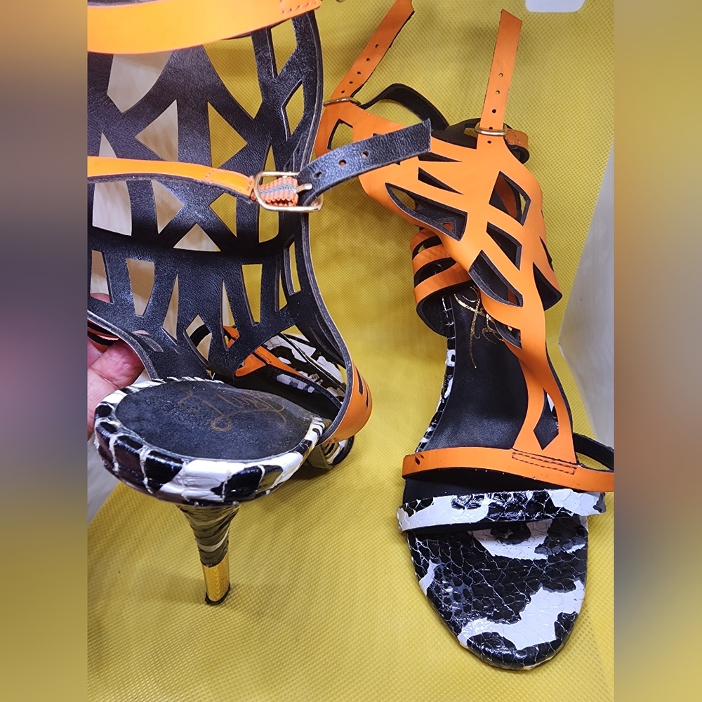 Size 7, Snakeskin, 4 inch heel, Strapped Sandal